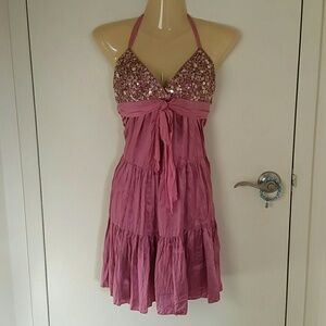 BCBGMaxAzria Pink Sequin Halter Dress